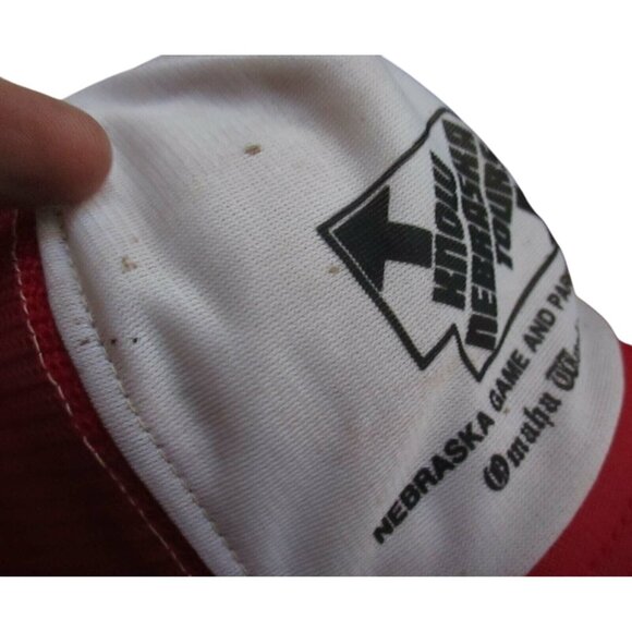 HAT MESH TRUCKER CAP Vtg 70s OMAHA NEBRASKA POM POM BILLED RED - Picture 3 of 5